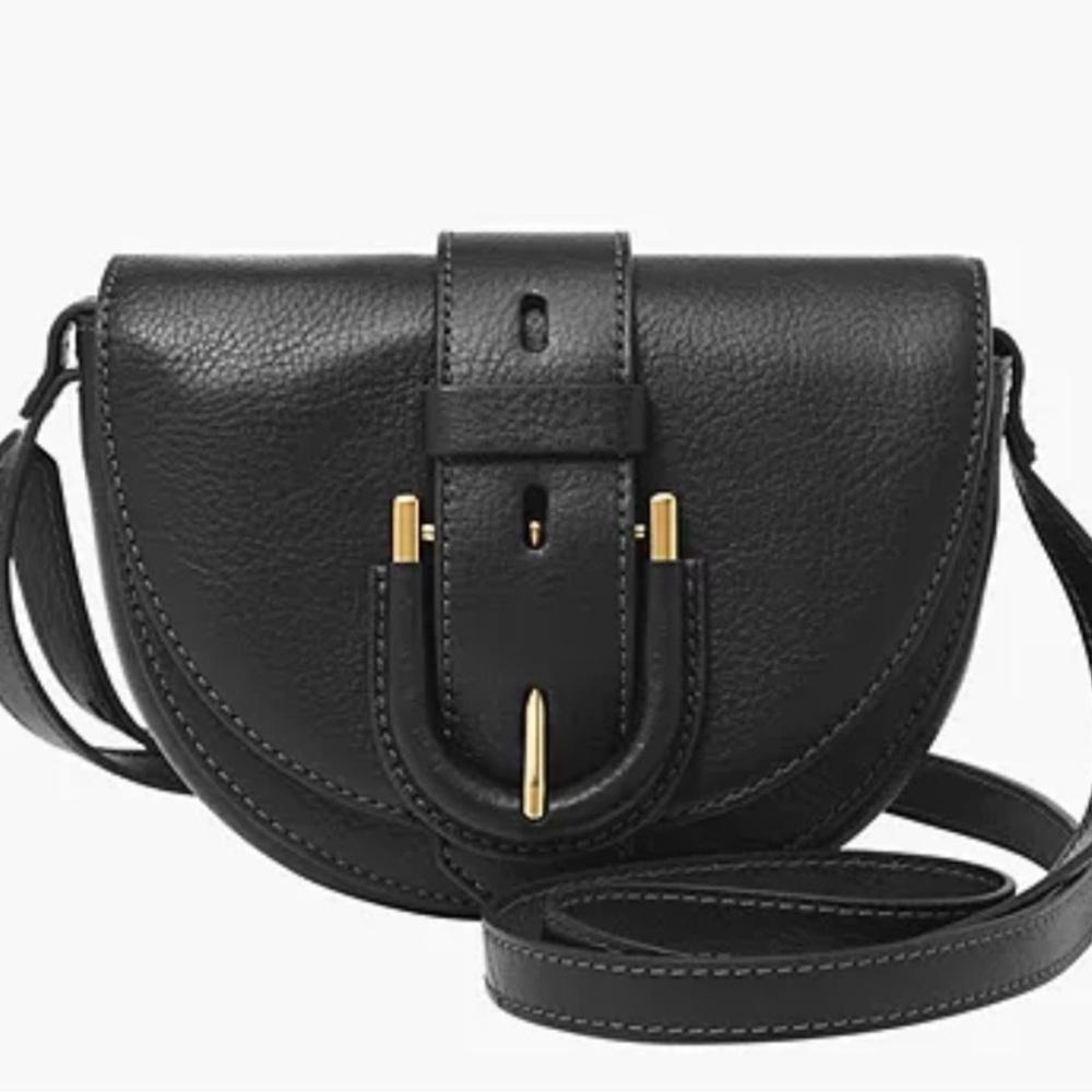 Fossil Black Crossbody Bag with Gold Accents